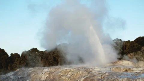 Static camera shot of powerful geyser in Rotorua, New Zealand Stock Footage 89594543