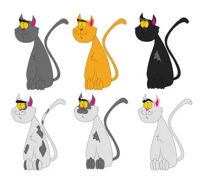 Static cat of different colors withe a taile Stock Illustration
