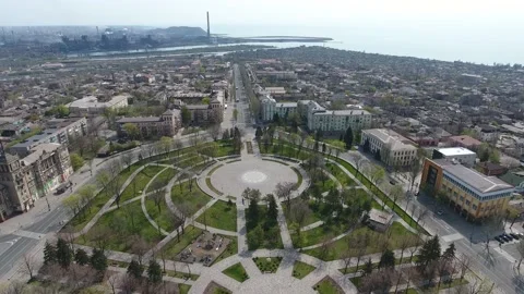 Static Central avenue square and Panorama of Mariupol Azovsteel from above on Stock Footage 239101685