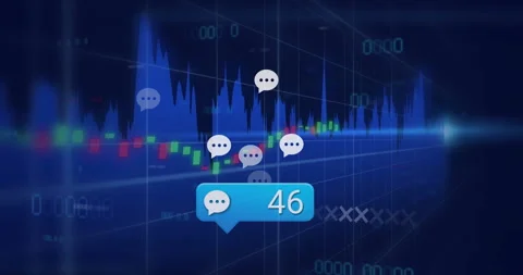 Static chart opening with bright blue speech bubble appearing and counting icons Stock Footage 311884864