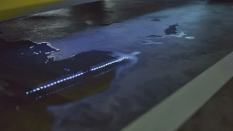 Static cinematic shot of neon lights reflection in puddles on concrete floor Stock Footage 345660252