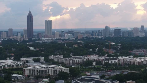 Static city skyline drone shot Video stock 92551225