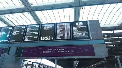 Static clip of the departures board of St Pancras Station Stock Footage 331849929