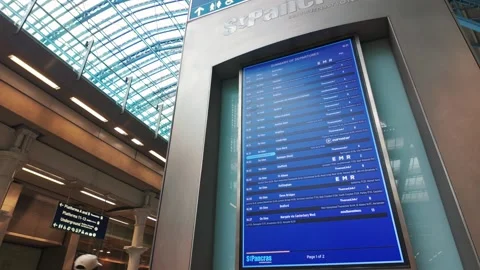 Static clip of the departures board of St Pancras Station Stock Footage 331849962