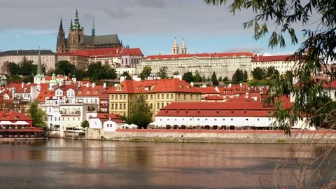 Static clip of Prague Castle and River Vltava Stock Footage 80902978
