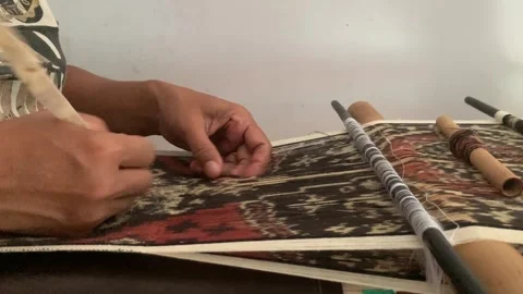 Static Close Up Artisan Weaving Double Ikat Loom Tenganan Pengringsingan Bali Stock Footage 346165117