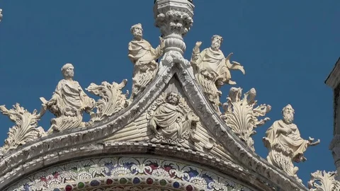 Static close up detail of the Gothic architecture to the Lion of St Marks,  Sain Stock Footage 83291620