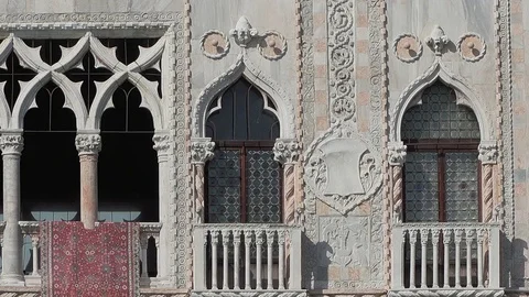 Static close up of the Gothic archictecture of Ca' d'Oro, Venice Stock Footage 83292214
