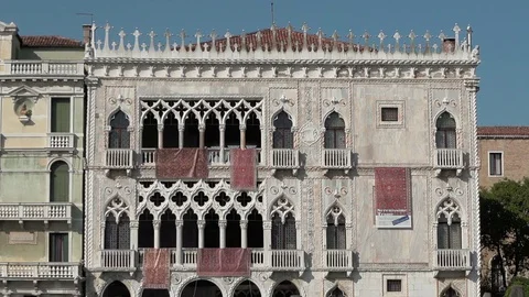 Static close up of Gothic archictecture of Ca' d'Oro, Grand Canal, Venice Stock Footage 83360775