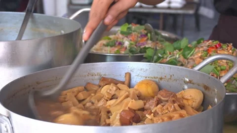 Static Close Up Khmer Khor Sach Chrouk Pork Egg Soup Siem Reap 4K Stock Footage 348620605