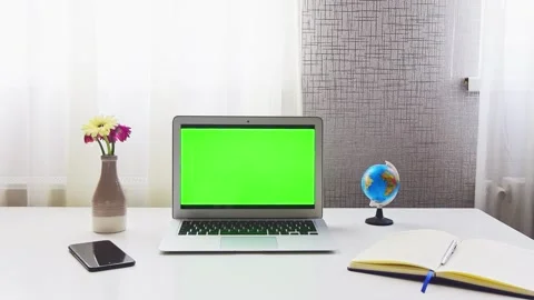 Static close up shot chroma key modern work space freelancer laptop computer  Stock Footage 152768307