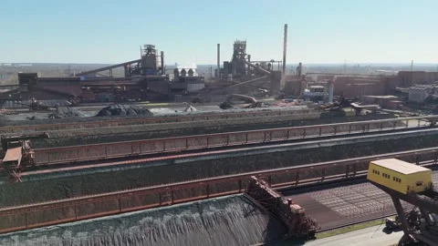 Static crane view above organized raw material lines Stock Footage 331205694