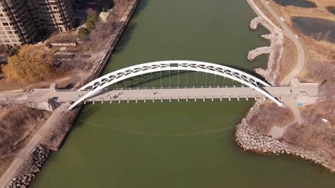 Static drone aerial view of Humber Bay Arch bridge, Etobicoke. 4K. Stock Footage 267088260
