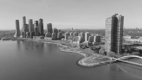 Static drone aerial view of Humber Bay Shores, Etobicoke. Black &amp; white. Stock Footage 267088346