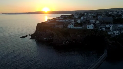 Static drone clip over harbor of Port Isaac in Cornwall Stock Footage 95826190