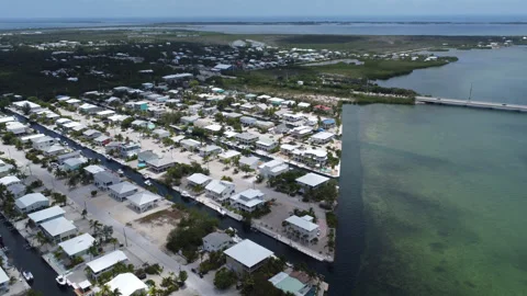 Static drone shot of Big Pine Key Fl and US1 highway Stock Footage 343900628