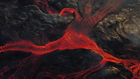 Static drone shot of floating lava from volcano in Iceland Stock Footage 280483516
