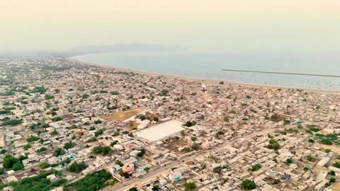 Static drone shot of the ocean with calm waves  of Gawader, Pakistan . (3) Stock Footage 284443990