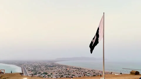 Static drone shot of the ocean with calm waves  of Gawader, Pakistan . (4) Stock Footage 284444074