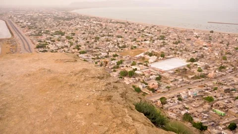 Static drone shot of the ocean with calm waves  of Gawader, Pakistan . (7) Stock Footage 284446238