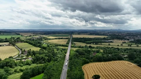 Static drone shot of a road running through countryside Stock Footage 247000291