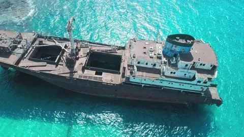 Static Drone shot of Shipwreck in Shallow Water Stock Footage 75537218