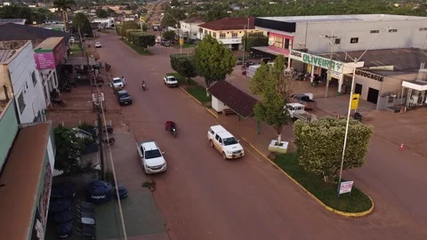 Static drone view of city traffic at sunset in Apui, Amazonas, Brazil Stock Footage 331801244