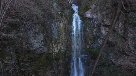 Static drone view of waterfall and river flow 動画素材 332073148