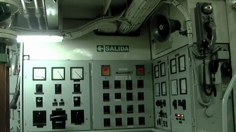 Static Electrical Control Panels in Tugboat Engine Room Stock Footage 150522806