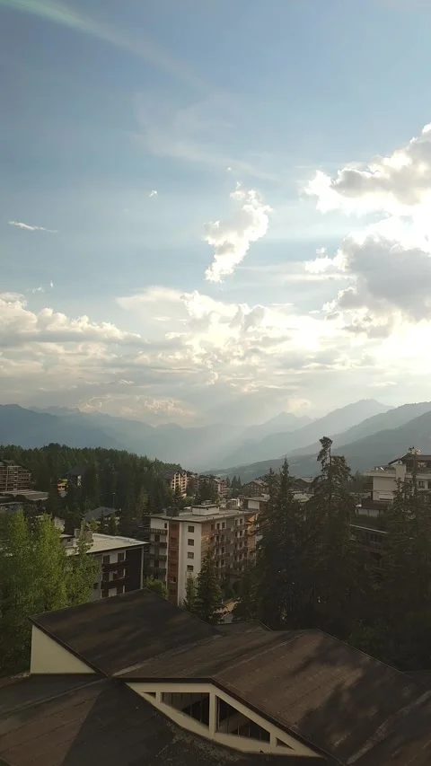 Static Elevated View Over Scenic Alpine Mountain Town Stock Footage 342752232