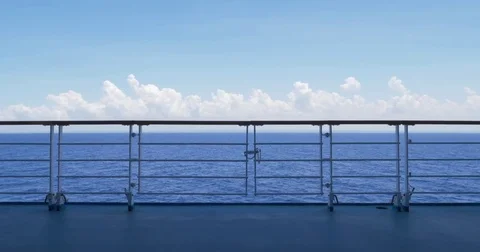 Static Establishing Shot Looking Over Cruise Ship Railing at Ocean  	 Vídeos de archivo 78212579