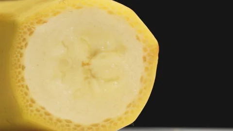 Static Extreme Macro Of Banana Cross Section Texture Black Background 4K Stock Footage 322136554