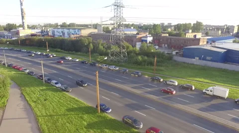 Static fly Shot  drone Of Car Passing  highway Stock Footage 66655201
