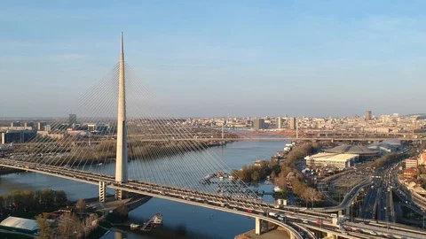 Static Frame above Ada bay, showing cityscape of Belgrade from above, with Ad Stock Footage 105790161