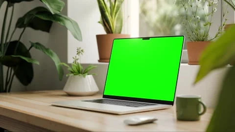 Static frame with a laptop on a desk in a stylish home office interior. The.. Stock-Footage 296591661