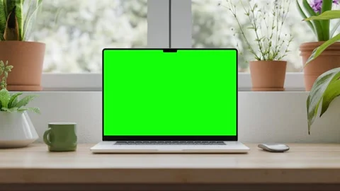 Static frame with a laptop on a desk in a stylish home office interior. The.. Stock Footage 297213638