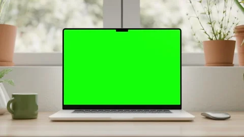 Static frame with a laptop on a desk in a stylish home office interior. Stock Footage 297218470