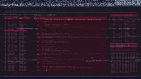 Static glitching revealing terminal deploying g_mincore Stock Footage 309808120