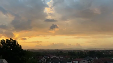 Static Golden Sunset Over Derbent Neighborhood and Distant Hills Stock Footage 344559693