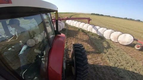 Static GoPro - Rake, Raking up Alfalfa (1) Stock Footage 221861759