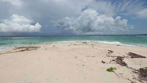Static handheld shot of the waves of the turquoise water in a paradisiac Vídeo Stock 209491335