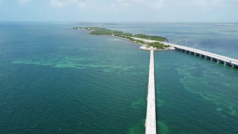 Static high elevation shot of the Bahia Honda Railroad Bridge 2026 Summer Stock Footage 344059894