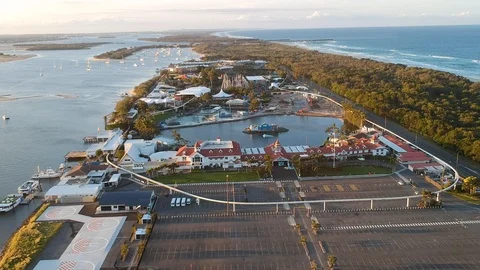 A static high view drone video showing the entire theme park Sea World and Stock Footage 127491740