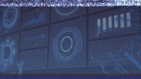 Static interference band appearing and shifting across data display wall Stock Footage 320128014