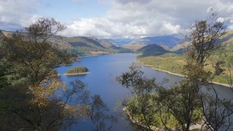 Static Lake District Mountain and Lake View English Countryside Autumn Stock Footage 141143506