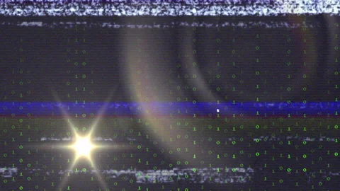 Static lines shifting starting binary code falling, scan line flashing flare Stock Footage 312486216