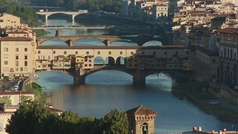 Static long shot of The Ponte Vecchio Florence, Italy Stock Footage 74803198