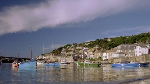 Static low angle clip of harbour of Mousehole Stock Footage 94940977