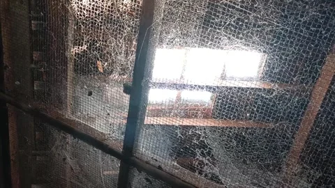 Static Low Angle of Dusty Cobwebs on Broken Warehouse Ceiling Silent Видео 346023211