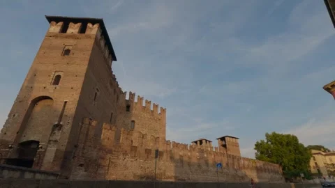 Static low angle shot of Castelvecchio fortress in Verona, Italy Stock Footage 342447394